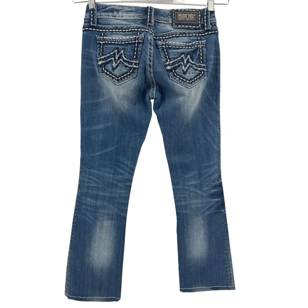Miss Me Sunny Boot‎ Jeans Womens 28 Blue Medium Wash Contrast Stitch Embellished